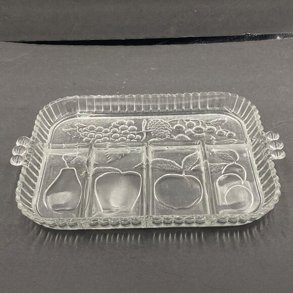Vtg Indiana Glass Relish Tray Dish Embossed Fruit‎ Divided 5-Part Serving Clear - Picture 1 of 12